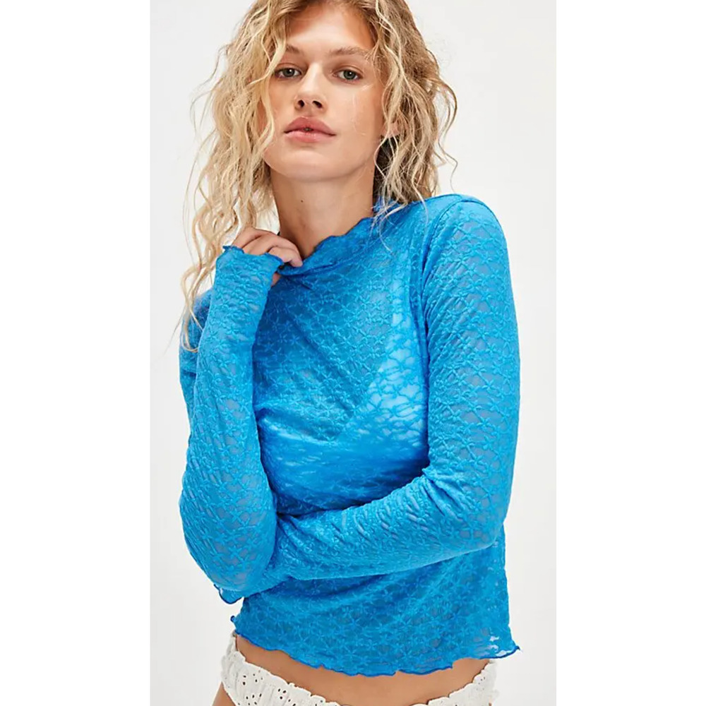 FREE PEOPLE INTIMATELY AURORA BLUE FROM THE START MOCKNECK LAYERING TOP SHIRT S